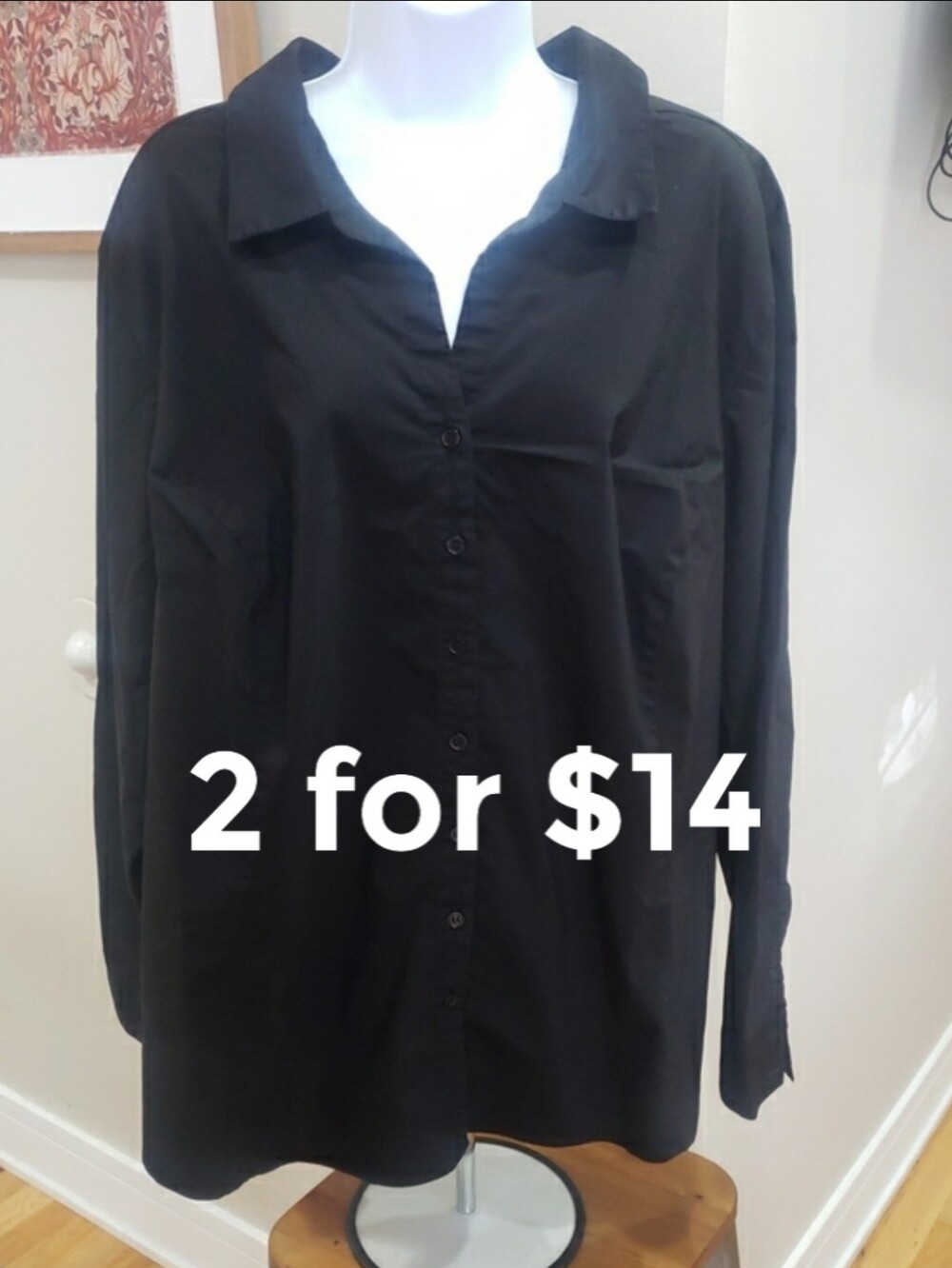 George Women's Black Button-Down Shirt, 4X Size 26-28